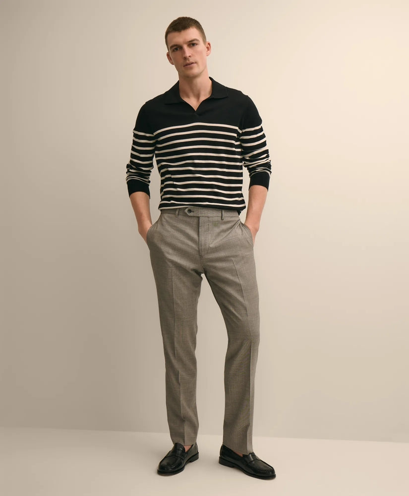 Classic Fit Wool Blend Plain Front 1818 Trousers | Brooks Brothers