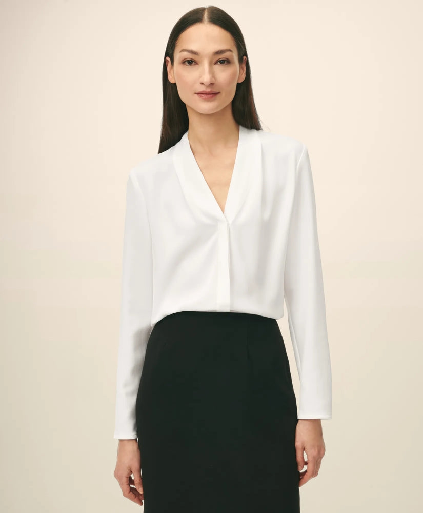 Concealed-Placket Blouse in Crepe | Brooks Brothers