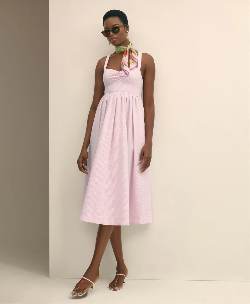 Cotton Blend Seersucker Fit-And-Flare Dress | Brooks Brothers