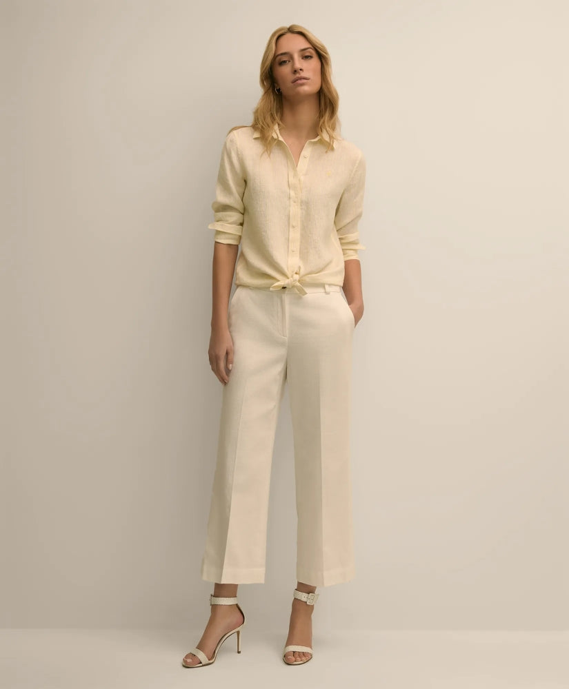 Cotton Dobby Cropped Wide-Leg Pants | Brooks Brothers