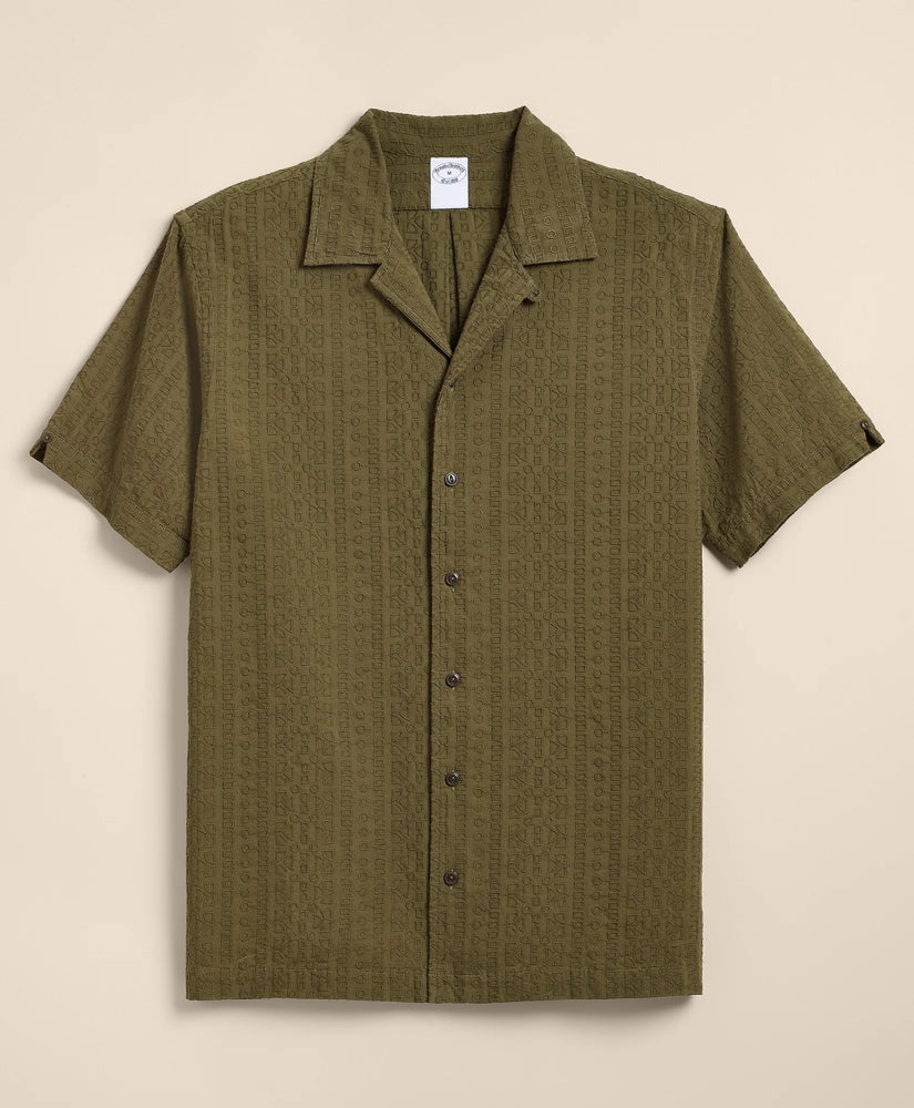 Cotton Embroidered Geo Camp Collar Short-Sleeve Shirt | Brooks Brothers