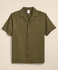 Cotton Embroidered Geo Camp Collar Short-Sleeve Shirt | Brooks Brothers