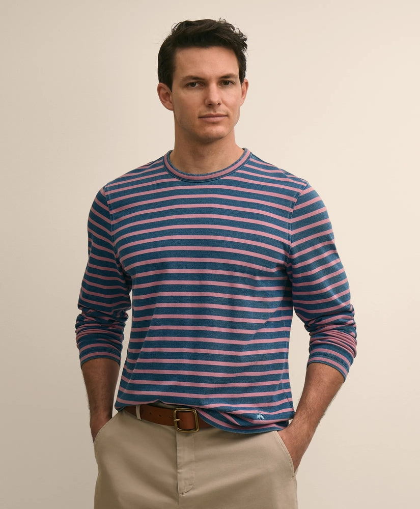 Cotton Indigo-Dyed Heavyweight Mariner Stripe Long-Sleeve T-Shirt | Brooks Brothers