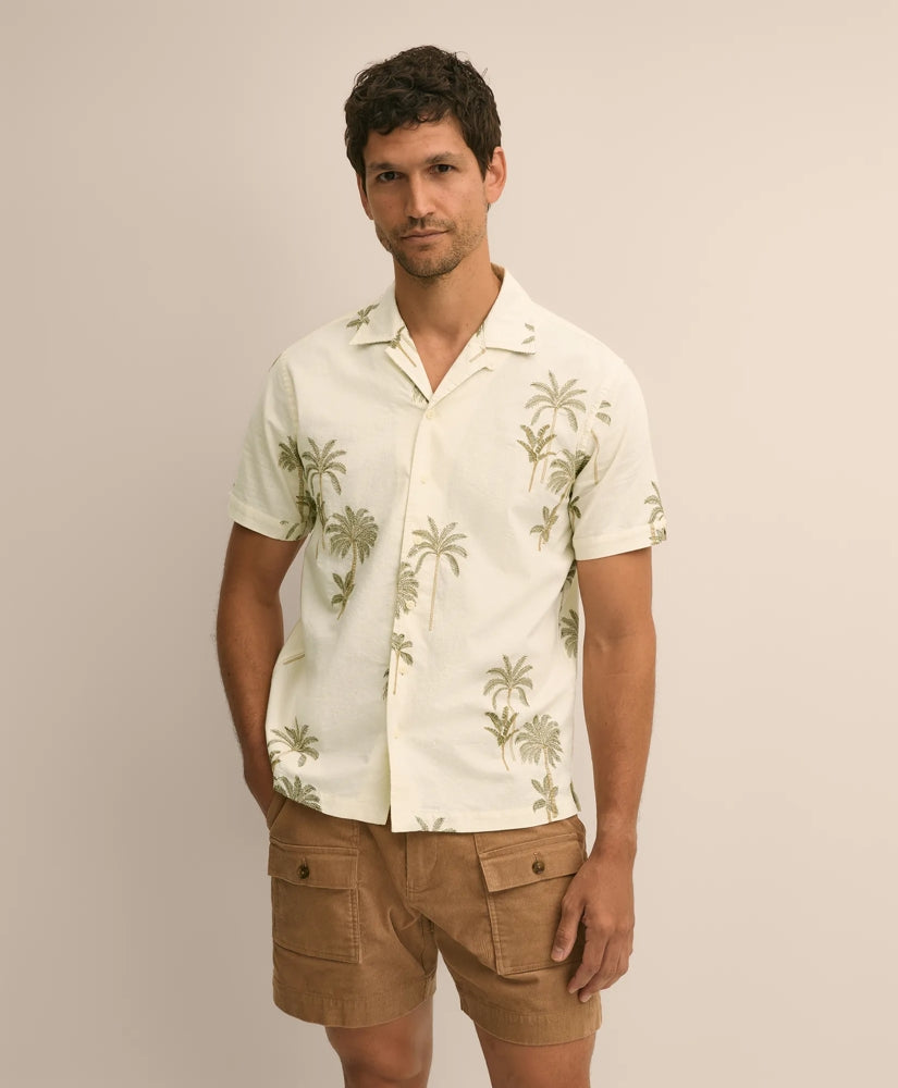 Cotton-Linen Camp Collar, Palm Tree Short-Sleeve Shirt | Brooks Brothers