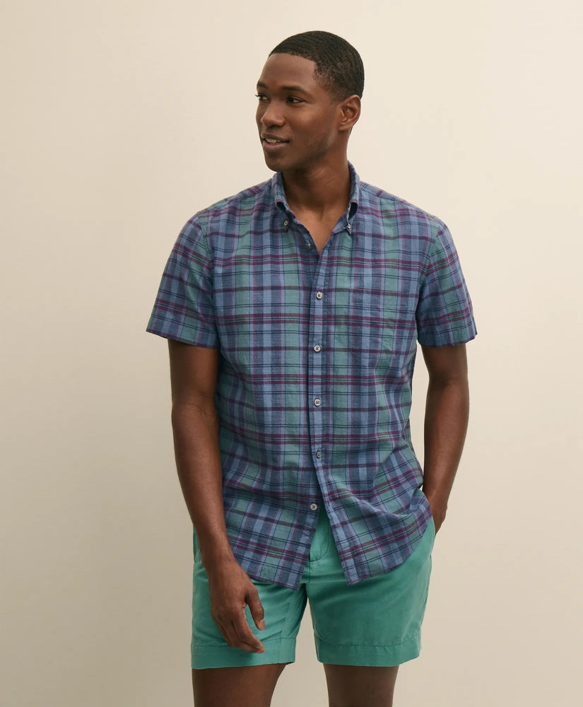 Cotton Madras Polo Button-Down Collar, Short-Sleeve Shirt | Brooks Brothers