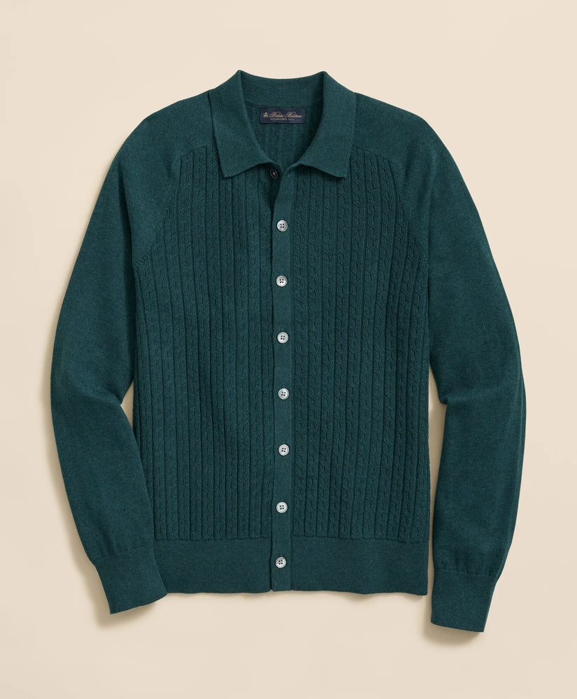 Cotton Mini-Cable Polo Cardigan | Brooks Brothers
