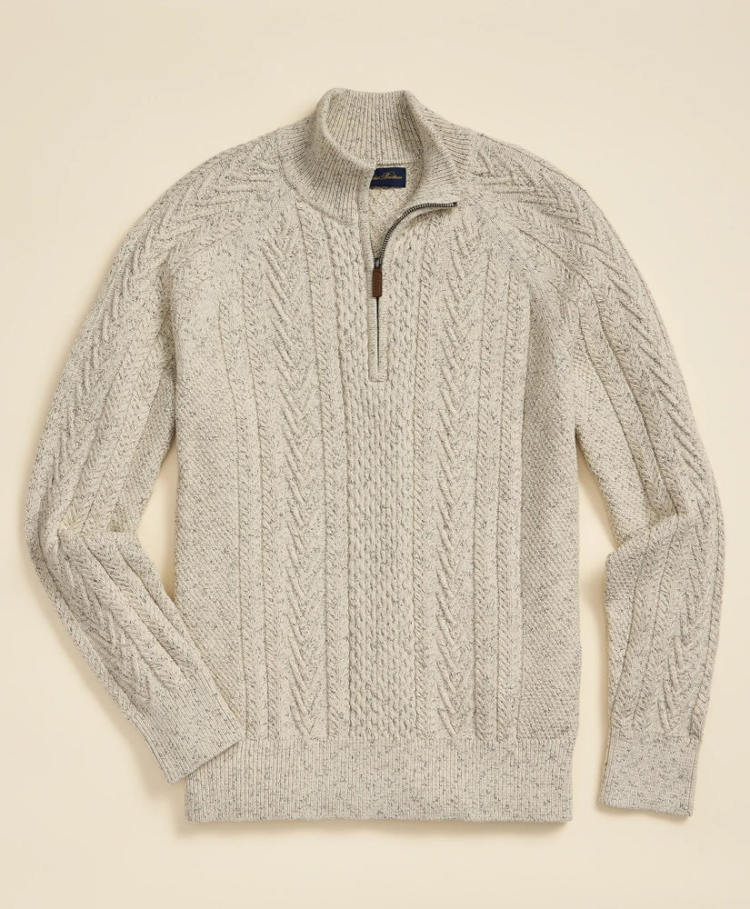 Cotton Quarter-Zip Mouline Fisherman Military Sweater | Brooks Brothers