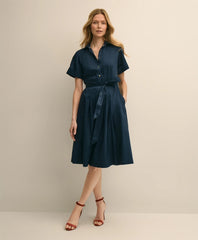 Cotton Sateen Short-Sleeve Belted Shirt Dress | Brooks Brothers
