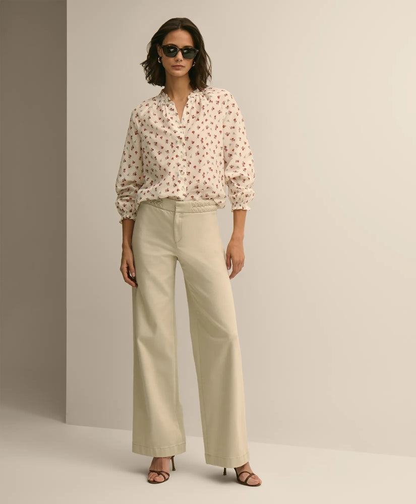 Cotton Twill Braided-Detail Wide-Leg Pants | Brooks Brothers