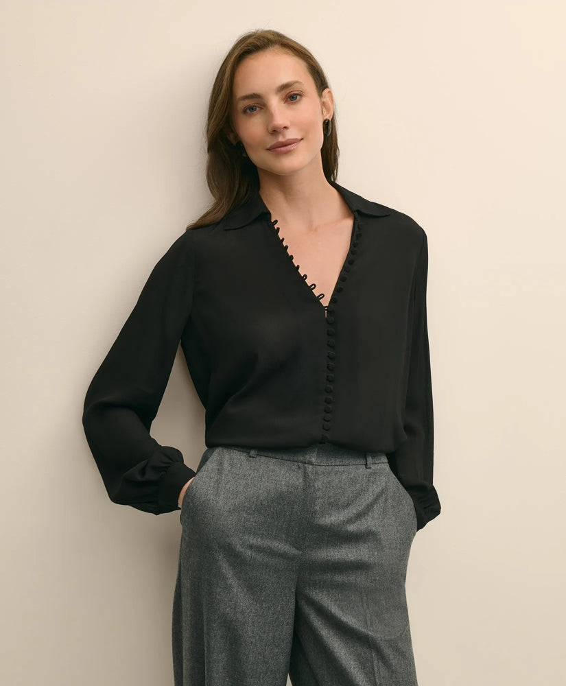 Crepe Open V-Neck Blouse | Brooks Brothers