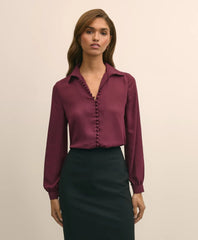 Crepe Open V-Neck Blouse | Brooks Brothers