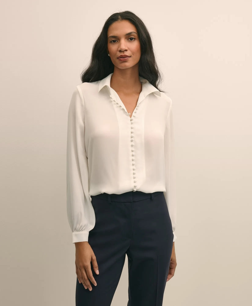Crepe Open V-Neck Blouse | Brooks Brothers
