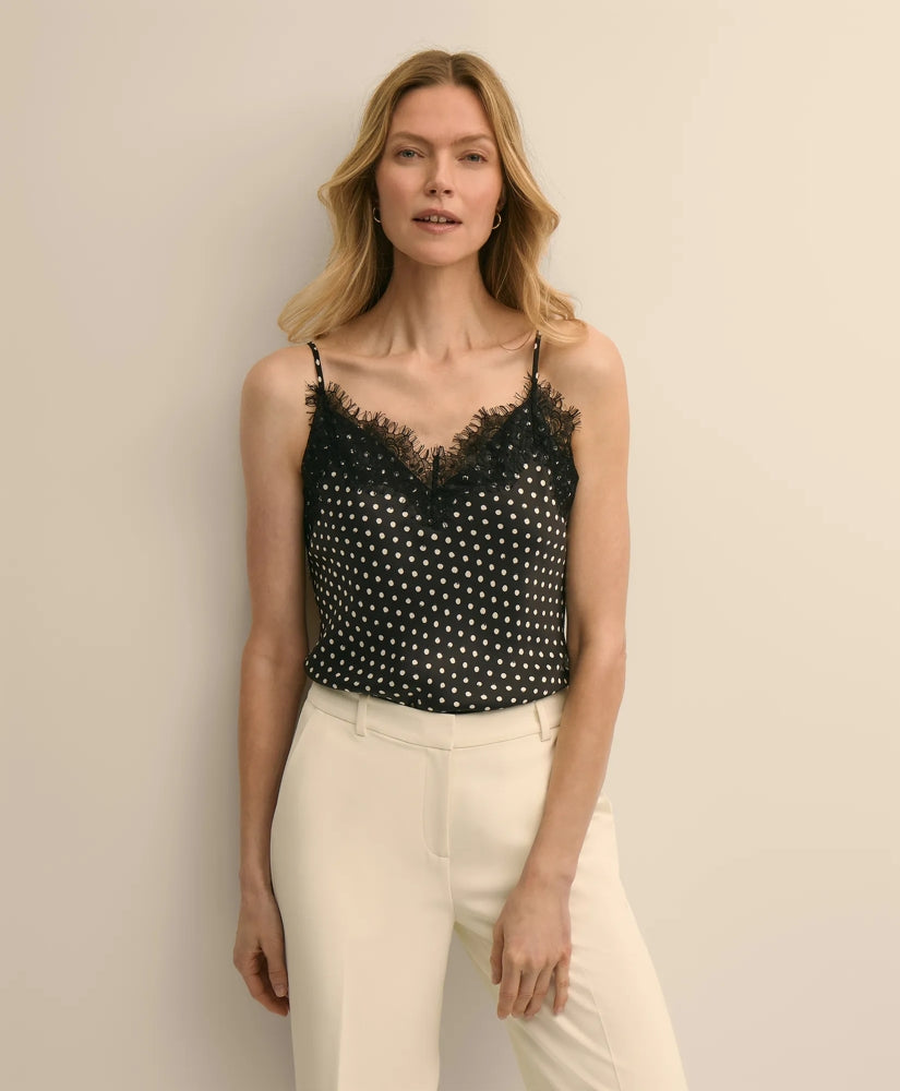 Dot-Print Lace-Trim Cami in Silk Charmeuse | Brooks Brothers
