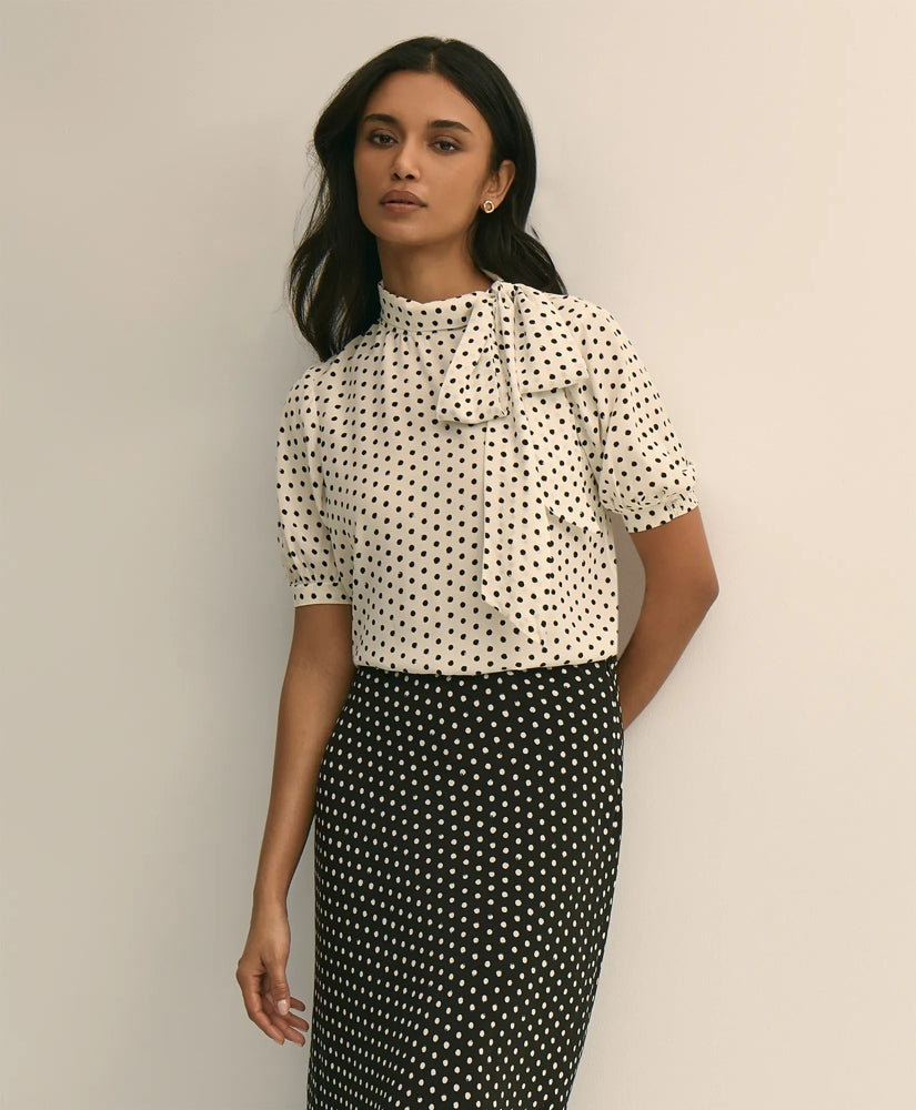 Dot-Print Tie-Neck Blouse | Brooks Brothers