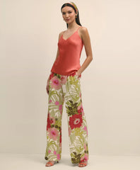 Drapey Linen-Blend Wide-Leg Floral Trousers | Brooks Brothers
