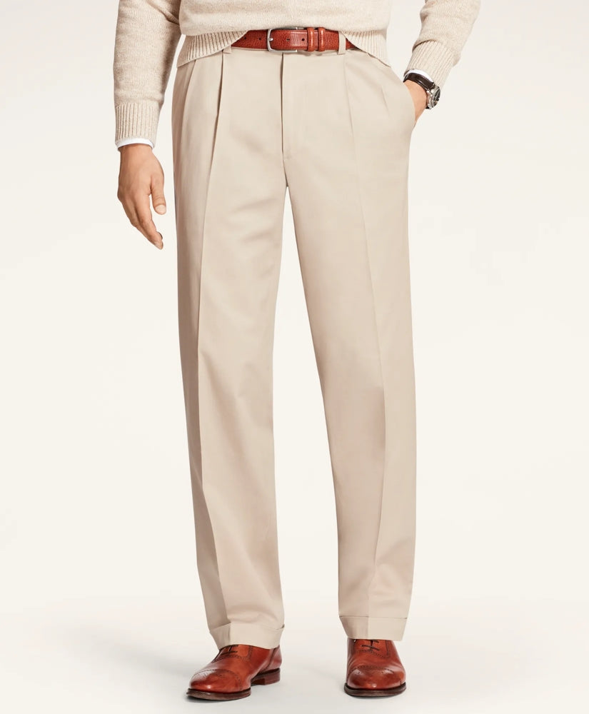 Pleated Traditional Fit Cotton Advantage Chino | Brooks Brothers