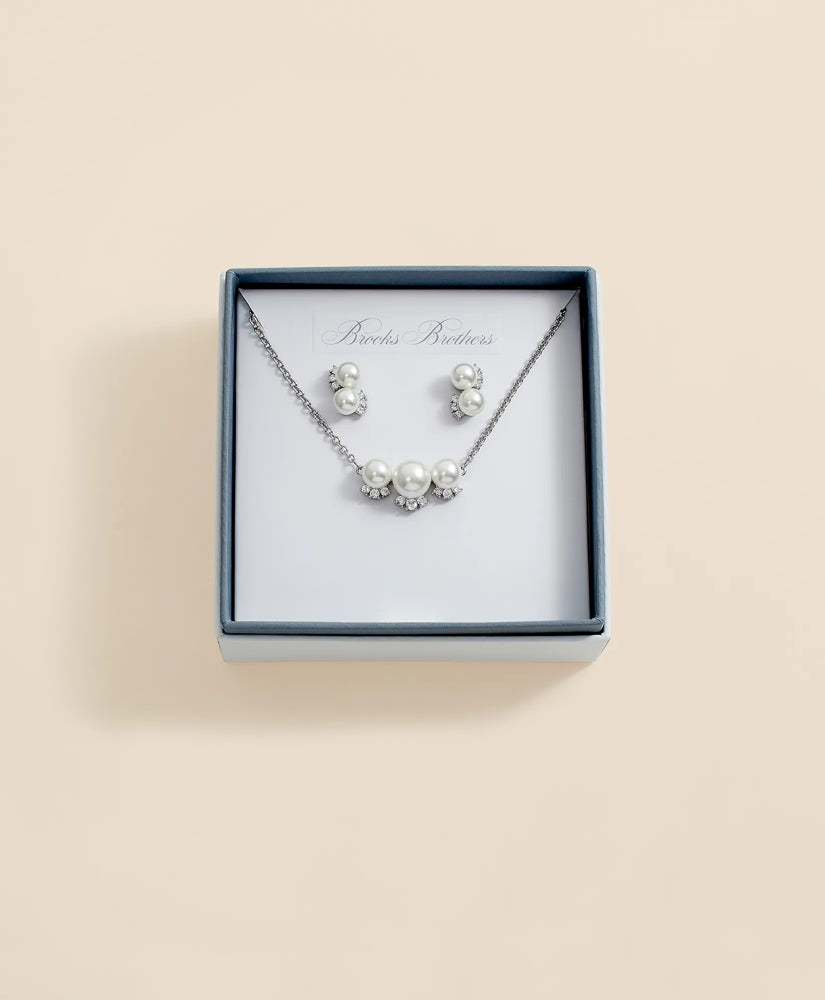 Faux Pearl Cubic-Zirconia Cluster Necklace and Earrings Set | Brooks Brothers