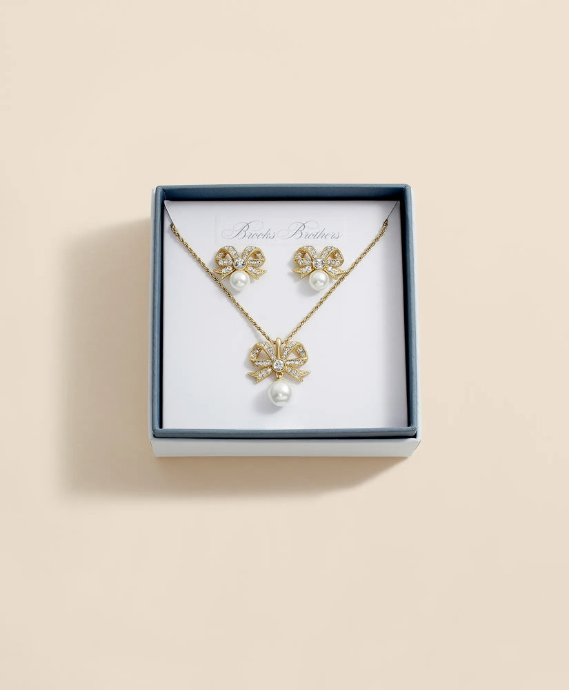Faux Pearl & Crystal Pave Bow Pendant and Earrings Set | Brooks Brothers