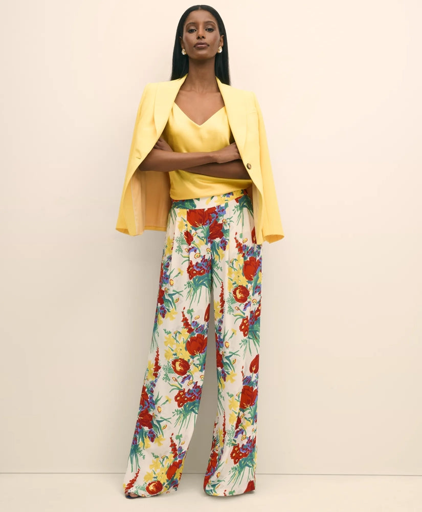 Floral Crepe Wide-Leg Pants | Brooks Brothers