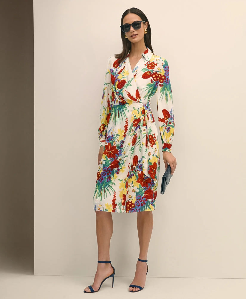 Floral Wrap Dress in Crepe | Brooks Brothers