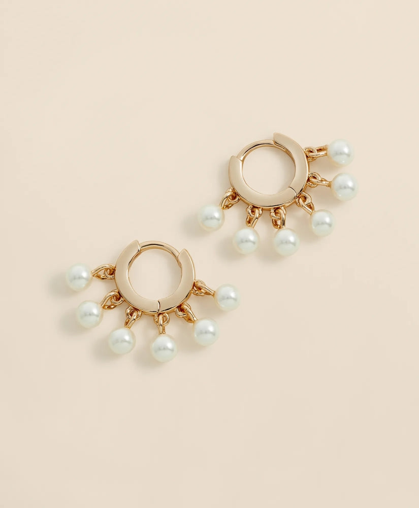 Gold-Toned Hoop Earrings with Drop Faux Pearls | Brooks Brothers