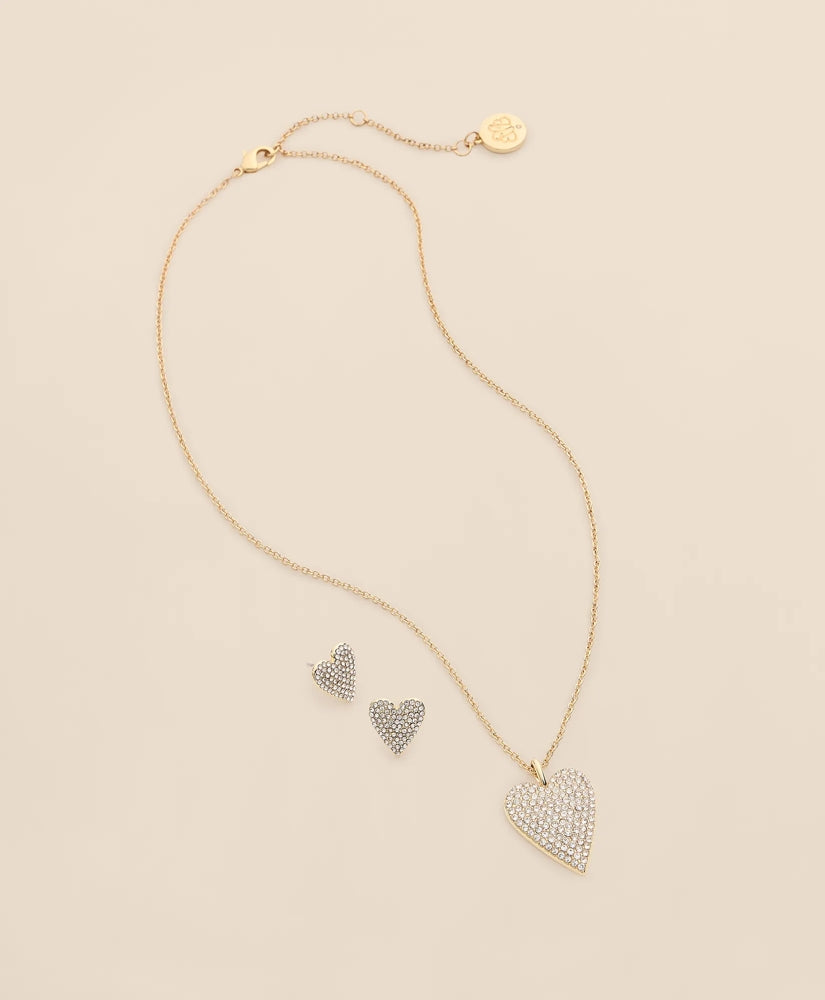 Gold-Tone Cubic Zirconia Heart Necklace & Earrings Set | Brooks Brothers