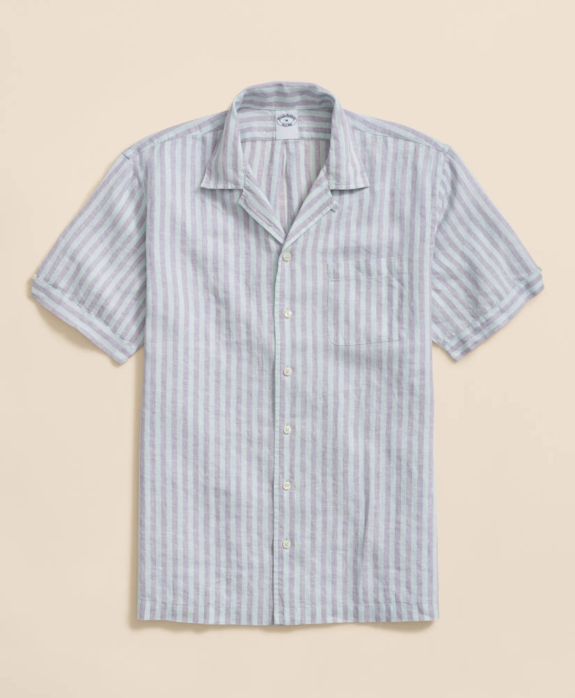 Irish Linen Camp Collar, Striped Short-Sleeve Shirt | Brooks Brothers
