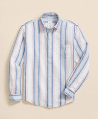 Irish Linen Polo Button Down Collar, Awning Stripe Shirt | Brooks Brothers