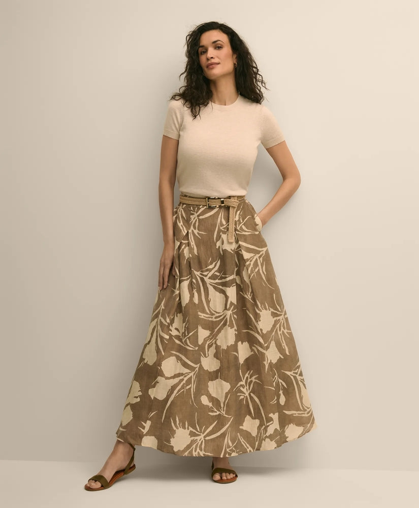 Linen-Blend Pleated Floral A-Line Skirt | Brooks Brothers