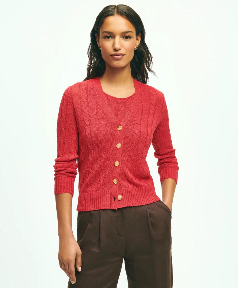 Linen Cable V-Neck Cardigan | Brooks Brothers