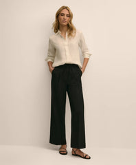 Linen-Cotton Blend Tie-Waist Wide-Leg Pants | Brooks Brothers