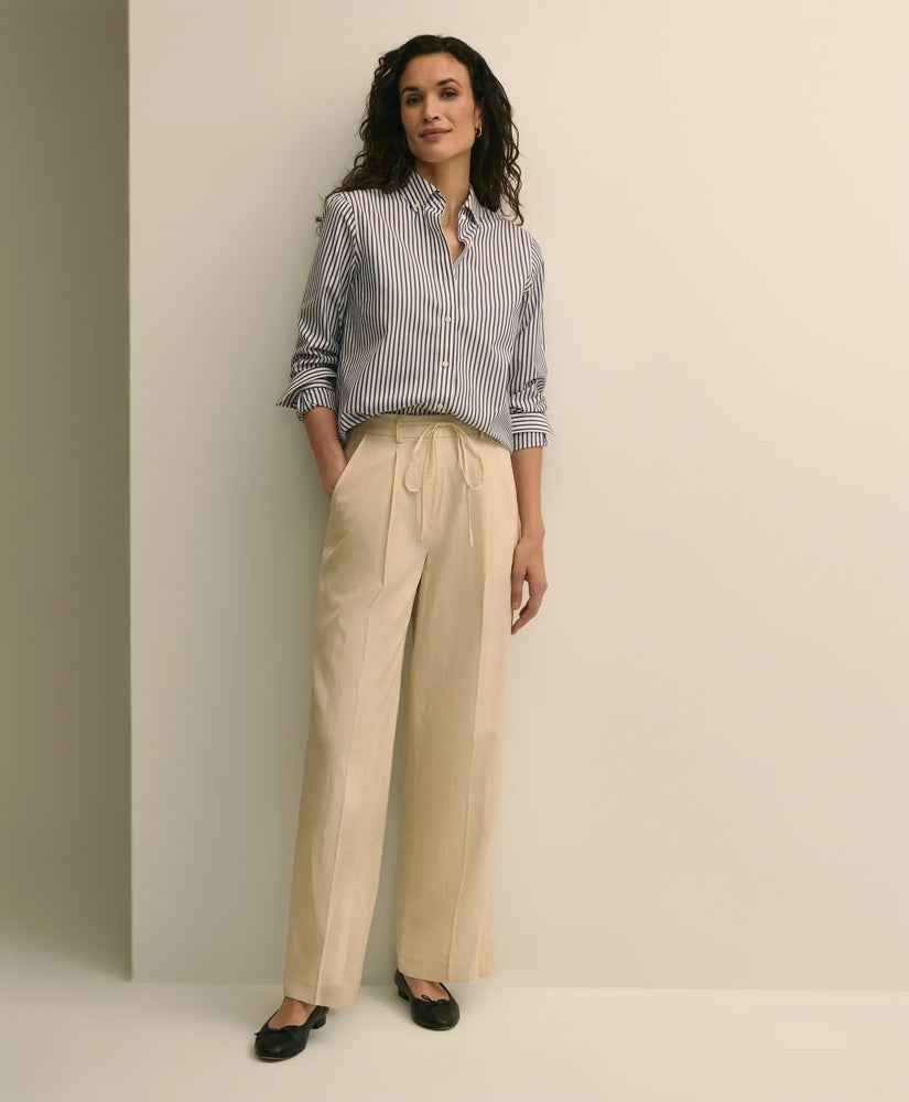 Linen-Cotton Blend Tie-Waist Wide-Leg Pants | Brooks Brothers