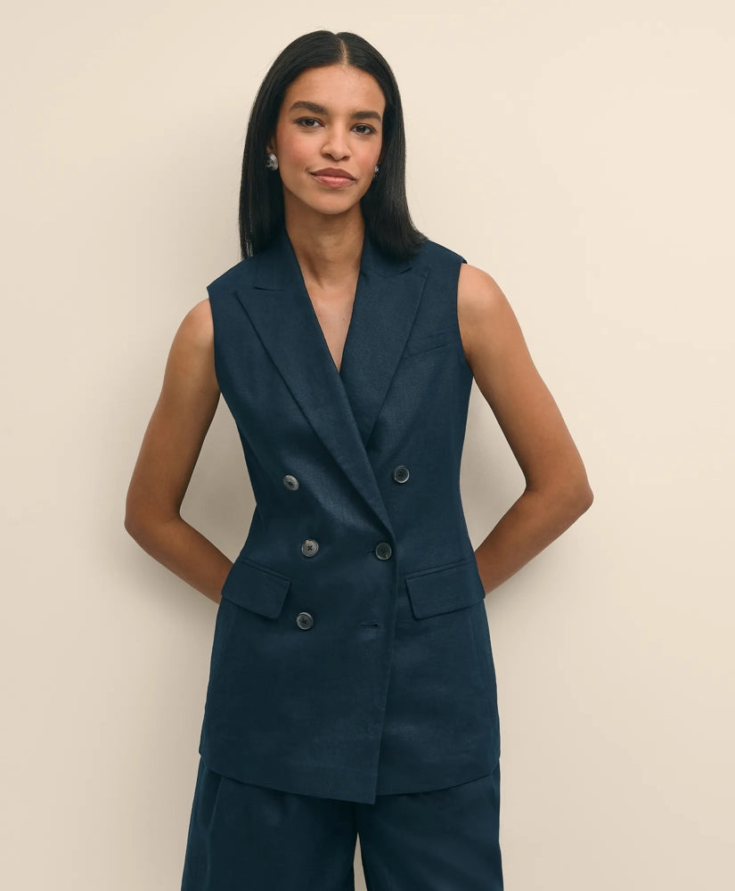 Linen Double-Breasted Peak Lapel Vest | Brooks Brothers