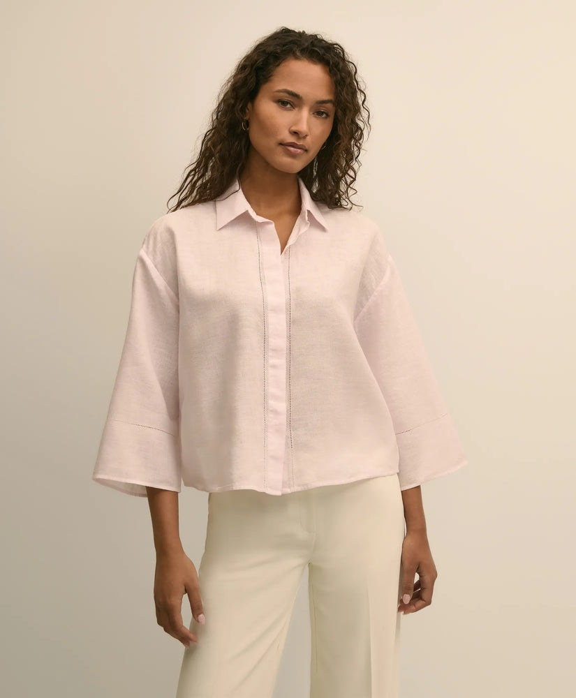 Linen Relaxed Bell-Sleeve Cropped Shirt | Brooks Brothers