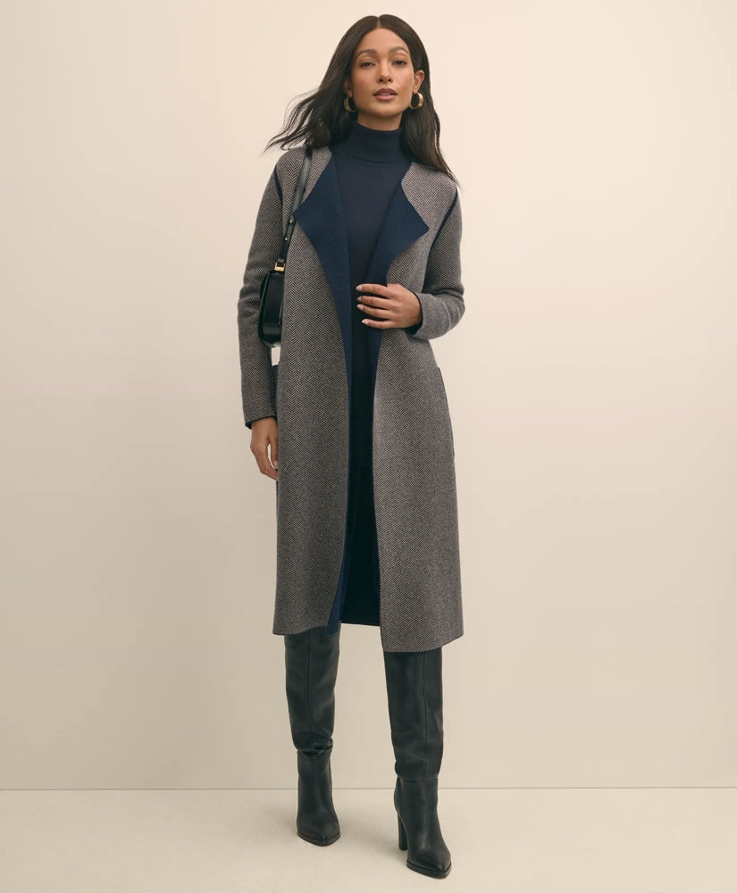 Merino Wool-Cashmere Belted Reversible Sweater Jacket | Brooks Brothers