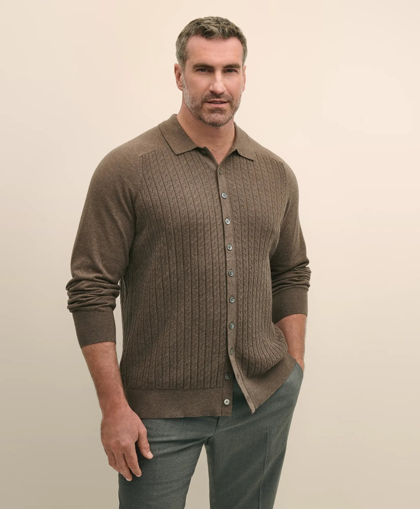 Mini-Cable Knit Polo Cardigan, Big & Tall | Brooks Brothers