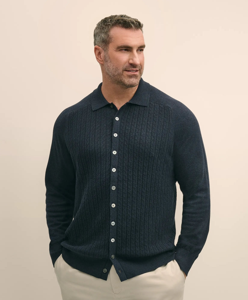 Mini-Cable Knit Polo Cardigan, Big & Tall | Brooks Brothers