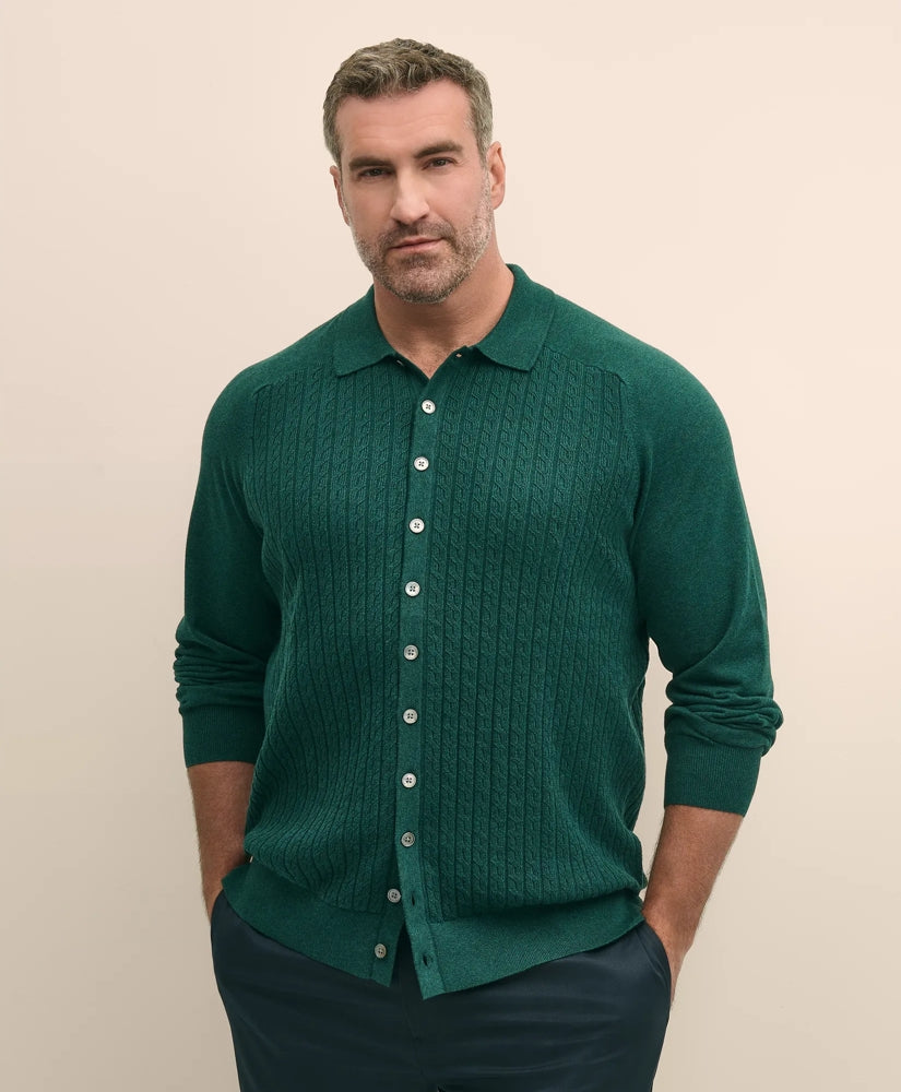 Mini-Cable Knit Polo Cardigan, Big & Tall | Brooks Brothers