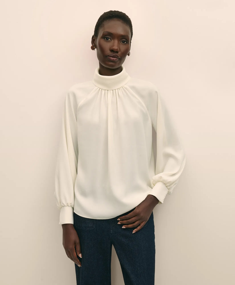 Crepe Band-Collar Relaxed Blouse | Brooks Brothers