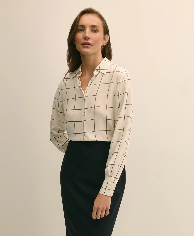 Relaxed Silk Windowpane Blouse | Brooks Brothers