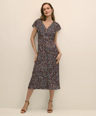 Paisley Shimmer Ruffle-Front Chevron-Stripe Dress | Brooks Brothers