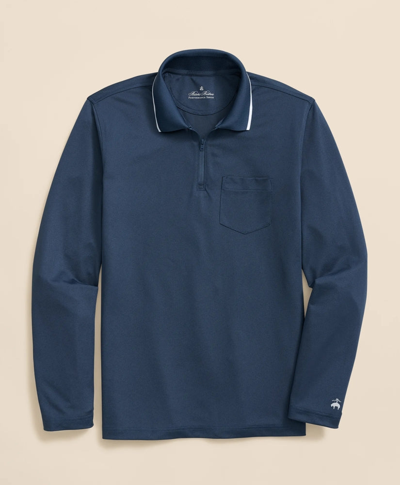 Performance Series Long-Sleeve Zip-Neck Polo Shirt | Brooks Brothers