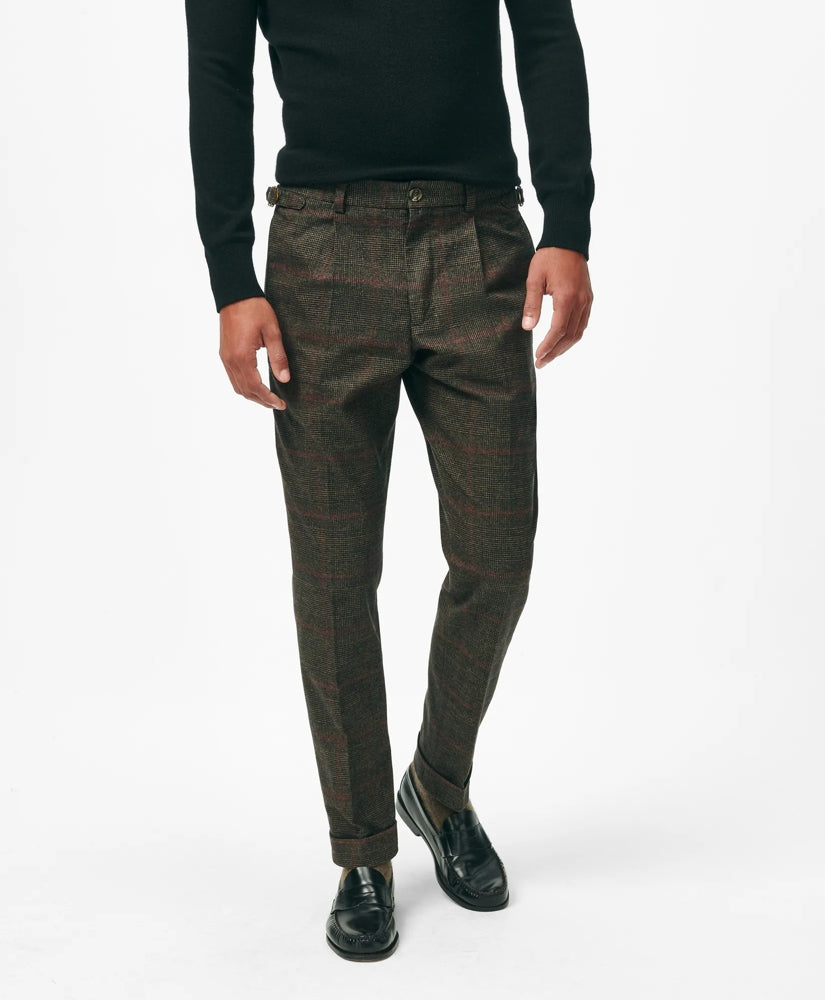 Pleated Side-Tab Pants in Check Cotton Blend | Brooks Brothers