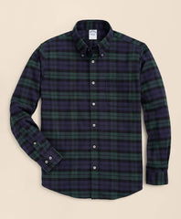 Portuguese Flannel Polo Button Down Collar, Black Watch Shirt | Brooks Brothers