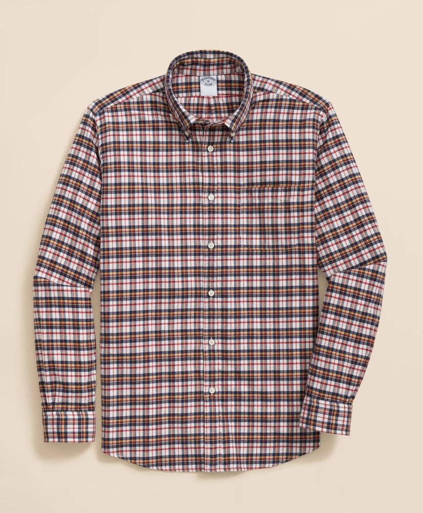 Portuguese Flannel Polo Button Down Collar, Multi-Check Shirt | Brooks Brothers