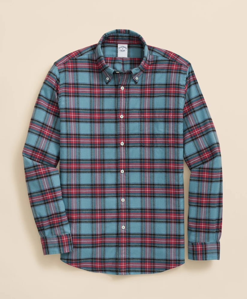 Portuguese Flannel Polo Button Down Collar, Stewart Tartan Shirt | Brooks Brothers