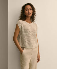 Relaxed Cotton Blend Short-Sleeve Shimmer Sweater | Brooks Brothers