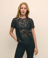 Relaxed Short-Sleeve Semi-Sheer Lace Top | Brooks Brothers