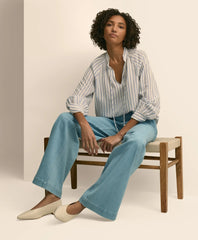 Relaxed Tie-Neck Stripe Peasant Blouse | Brooks Brothers