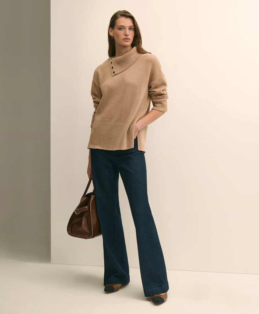 Relaxed Wool-Blend Foldover Snap Collar Sweater | Brooks Brothers